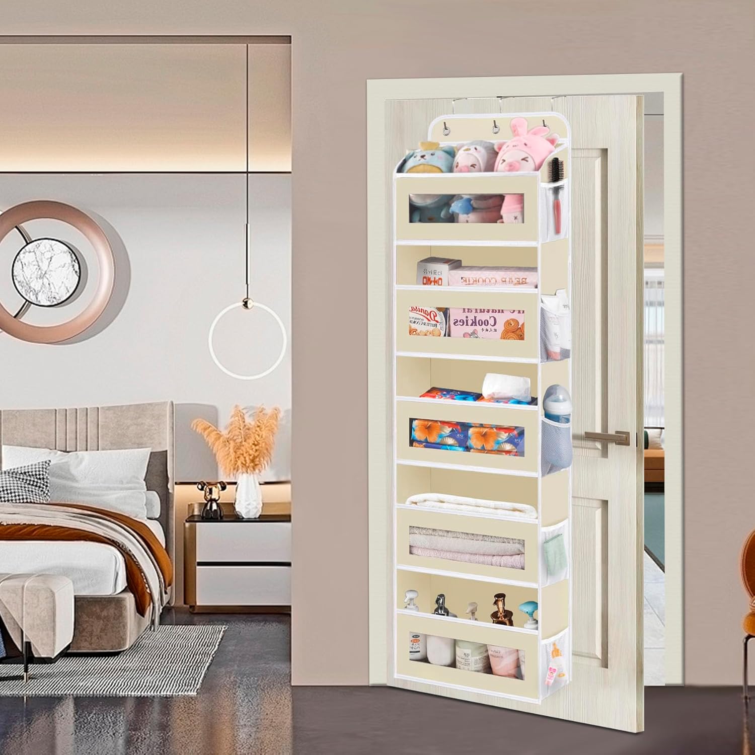 Over The Door Organizer, 5 Shelves Closet Door Hanging Organizer with 10 Mesh Pockets, Nursery