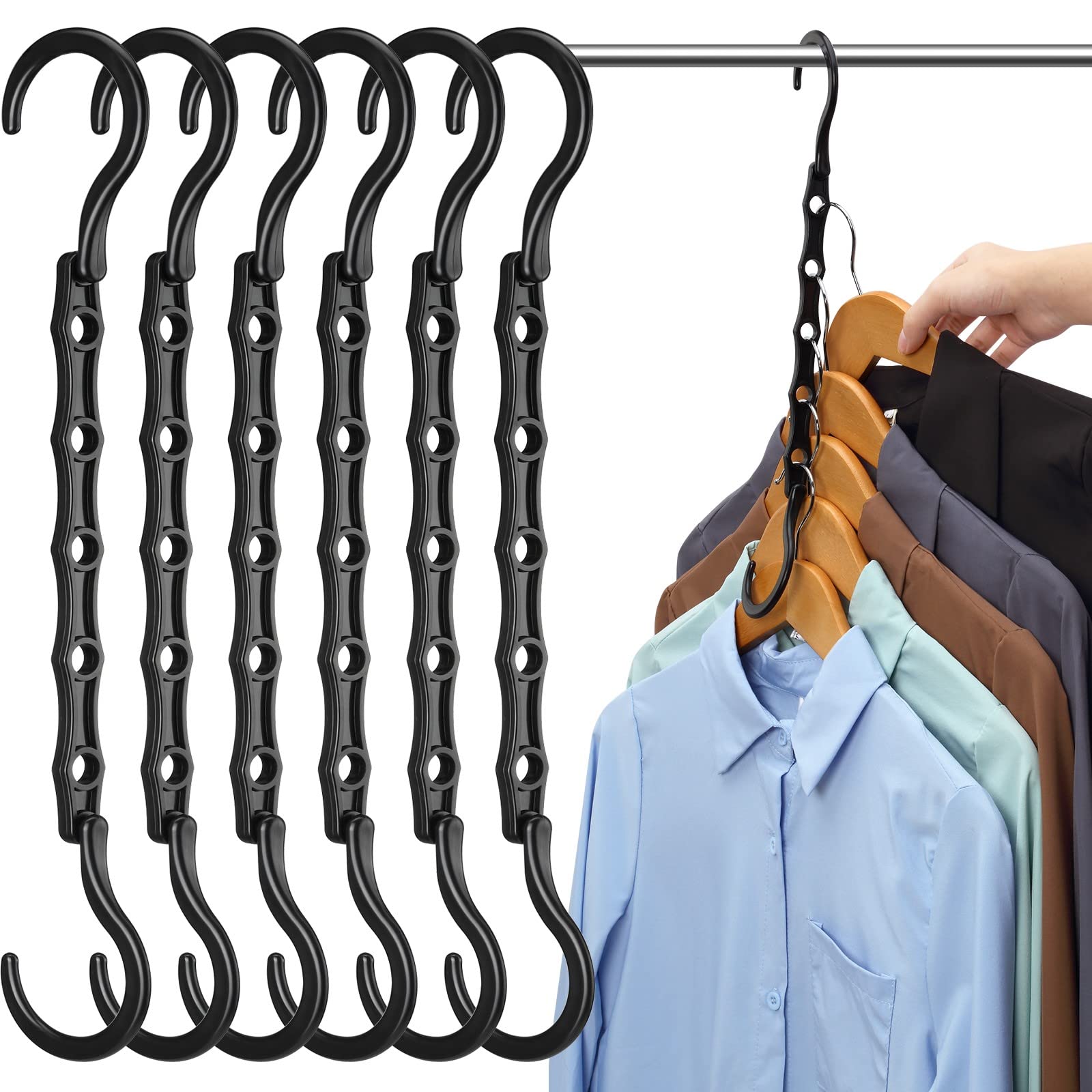 AMKUFO 6 Pack-Closet-Organizers-and-Storage, Space-Saving-Hangers Black