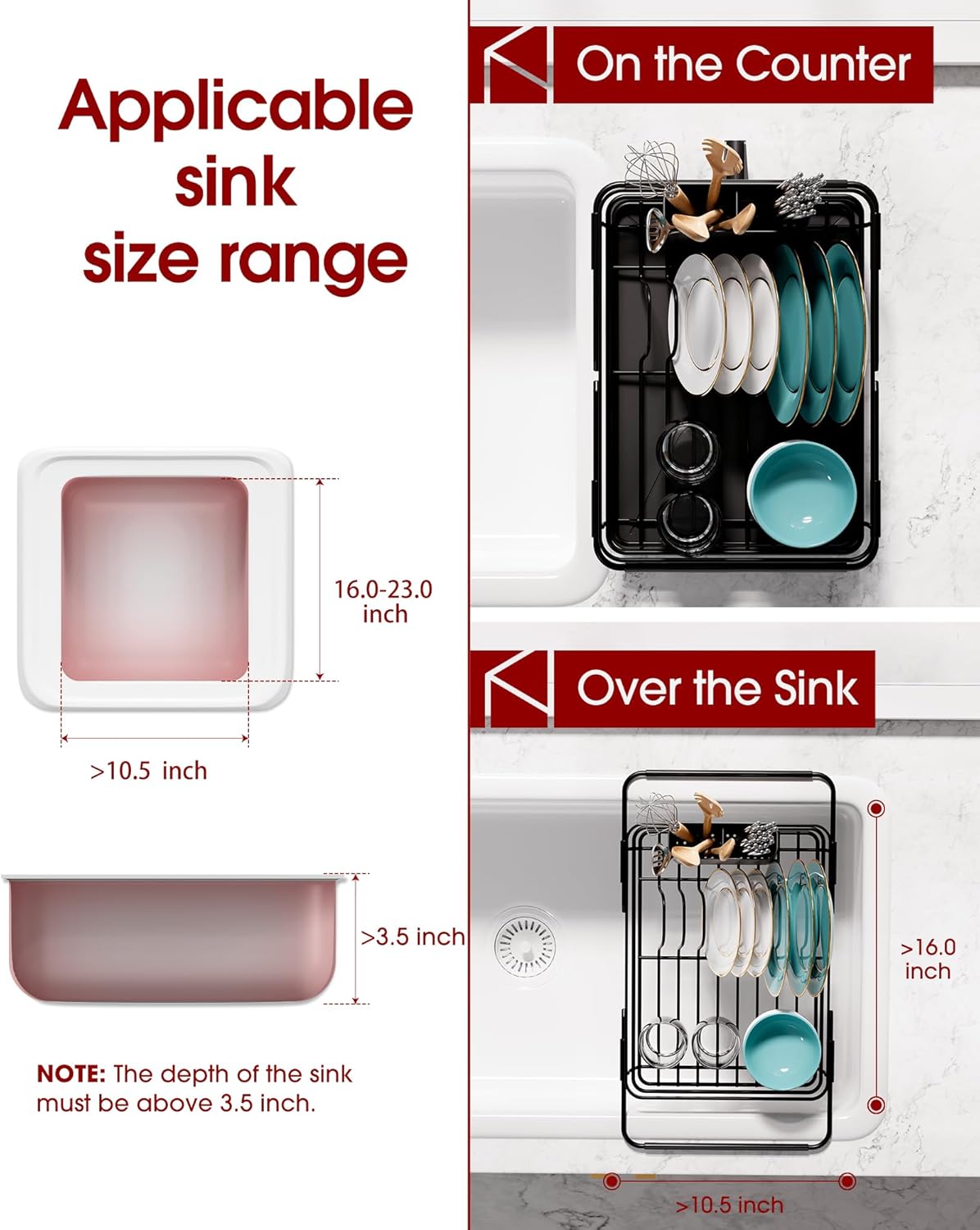 Dish Drying Rack in Sink - Expandable Stainless Steel Dish Rack Over The Sink, Kitchen Sink Drain