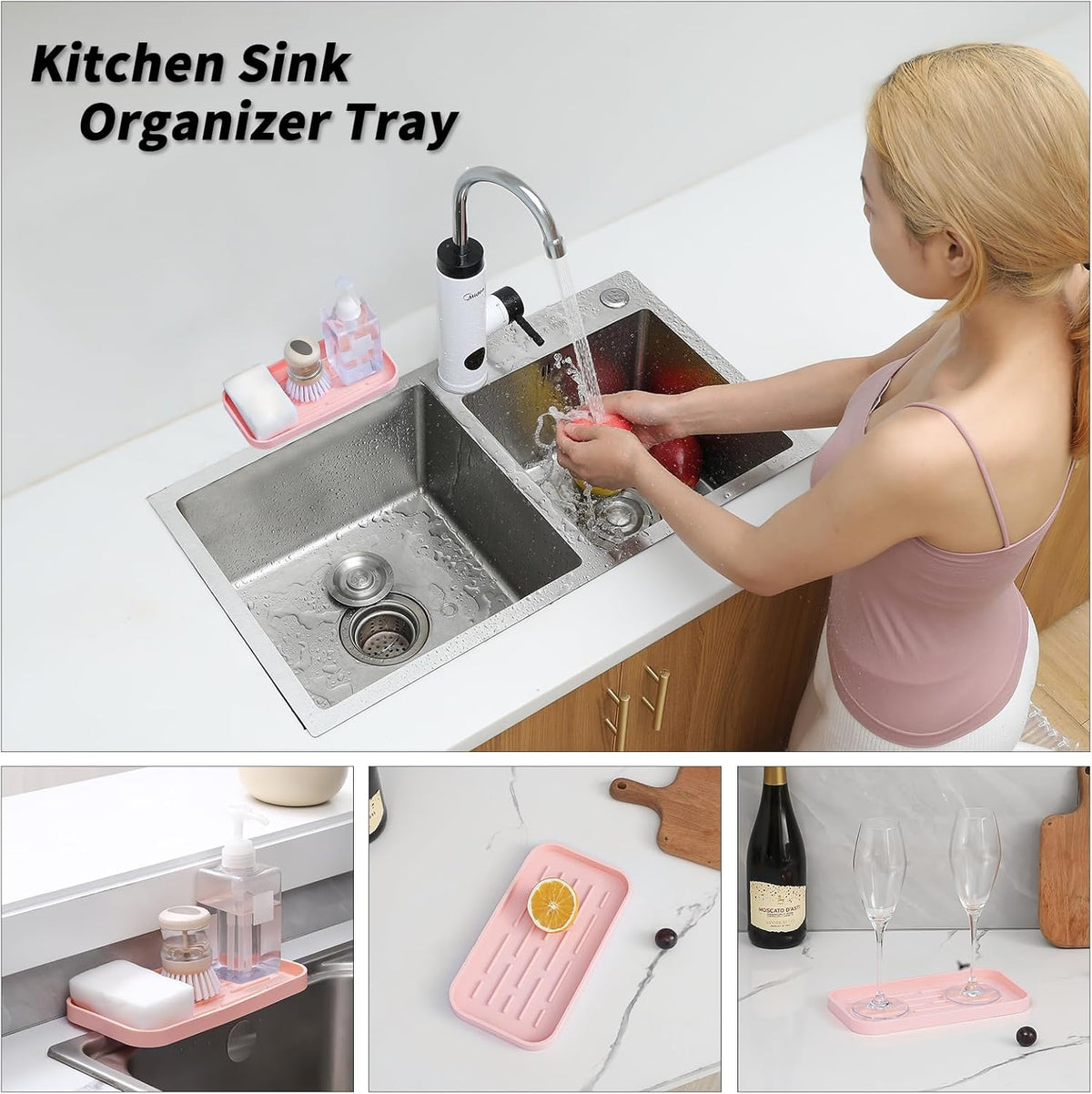 Silicone Kitchen Sink Organizer Tray for Multiple Usage,Easy Clean,Eco-Friendly Sponges Holder for