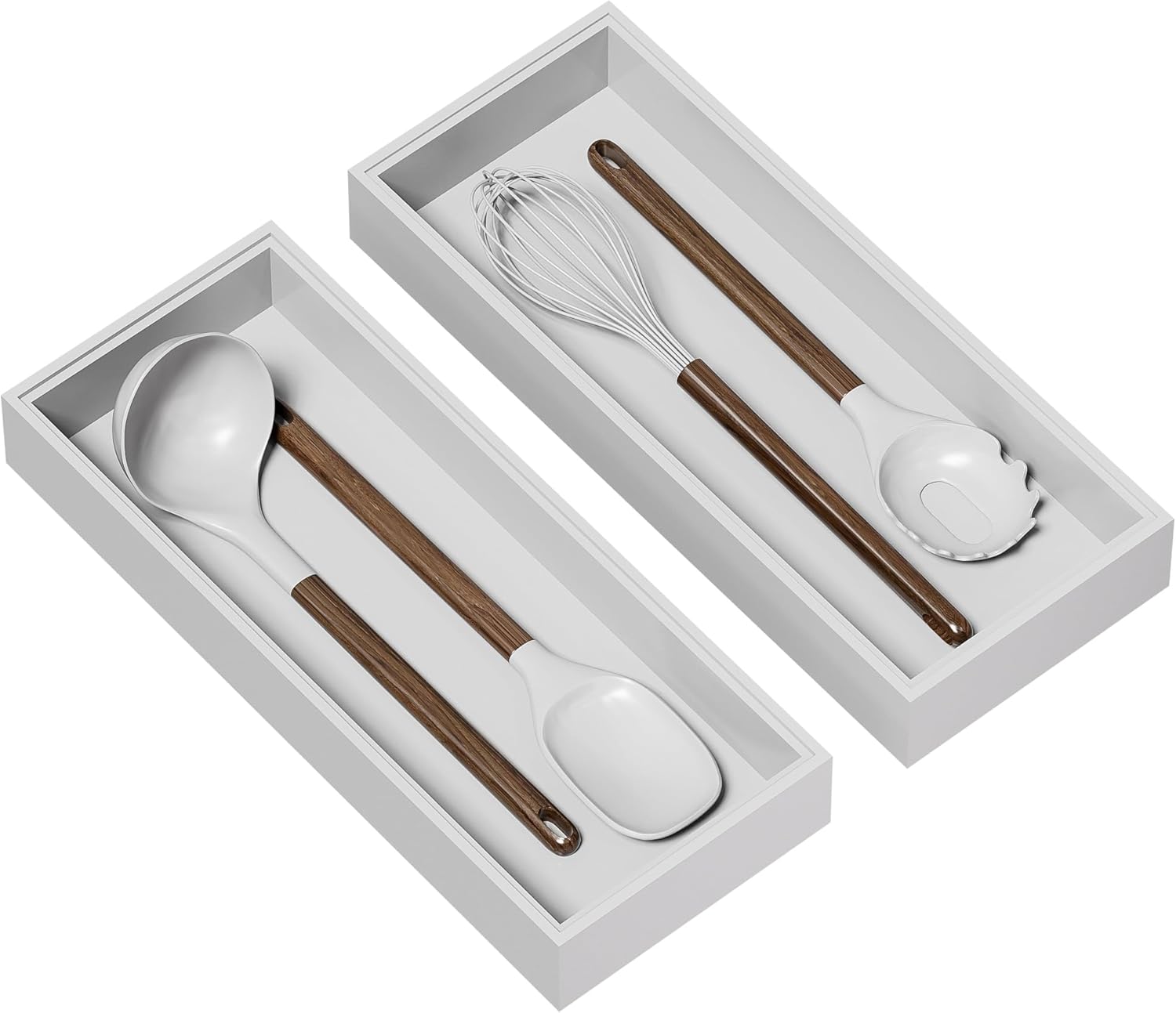Kitchen Drawer Organizer - 2 Pack, Stackable Bamboo Drawer Organizers, Wooden Storage Box Tray for