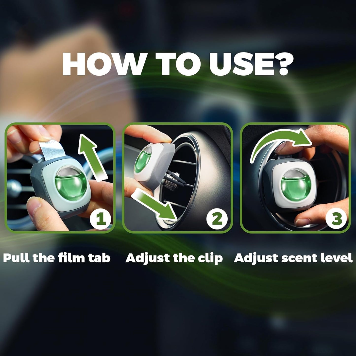 Air Jungles Green Tea Scent Car Air Freshener Clip, 6 Vent Clips, 4ml Each, Long Lasting Air