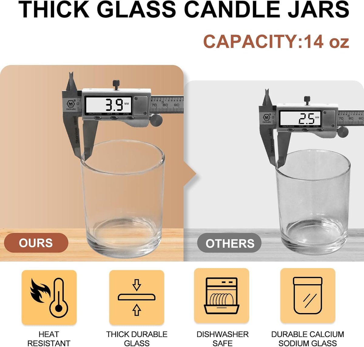 14 OZ Thick Candle Jars for Making Candles 12 Pcs, 3 Wick Empty Jars with Wood Lids for Candle