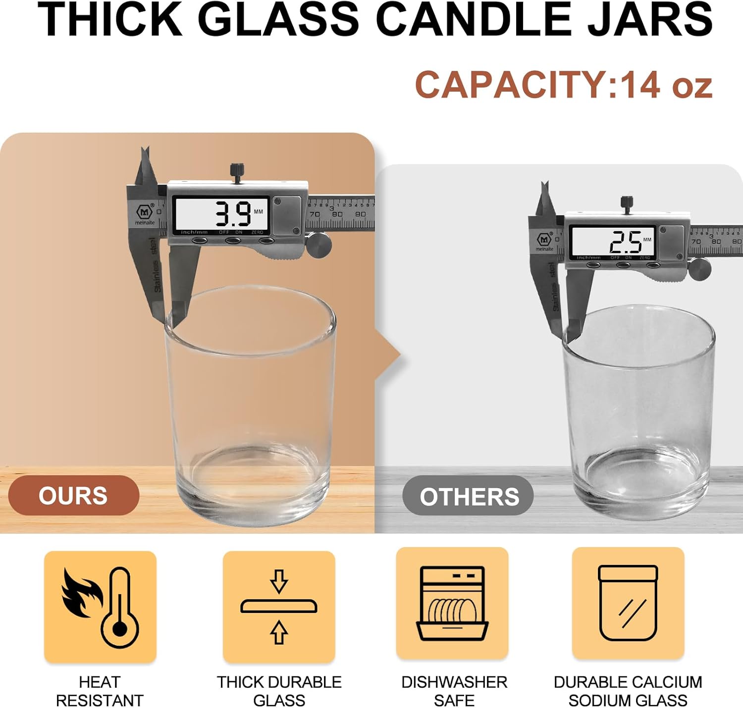 14 OZ Thick Candle Jars for Making Candles 12 Pcs, 3 Wick Empty Jars with Wood Lids for Candle