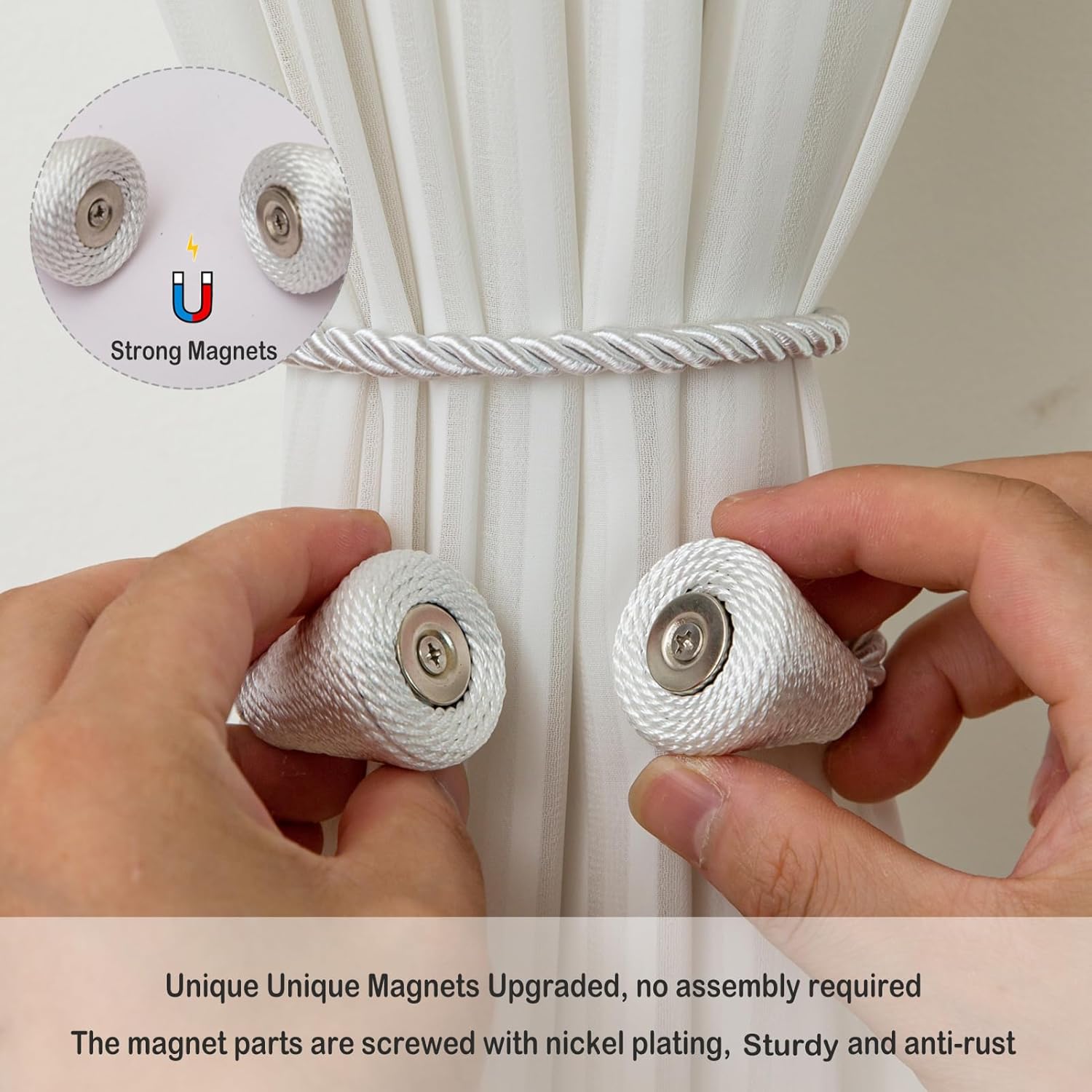 Magnetic Curtain Tiebacks 8 Pack Outdoor Rope Curtain Tie Backs Decorative Window Treatment