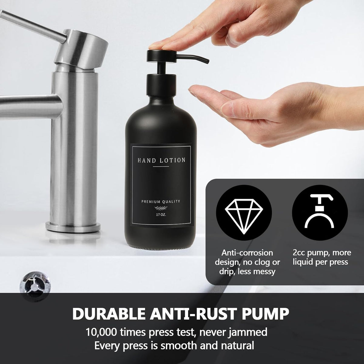 Black Soap Dispenser - Kitchen Hand Dish Soap Dispenser, Glass Bathroom Soap Lotion Dispenser with