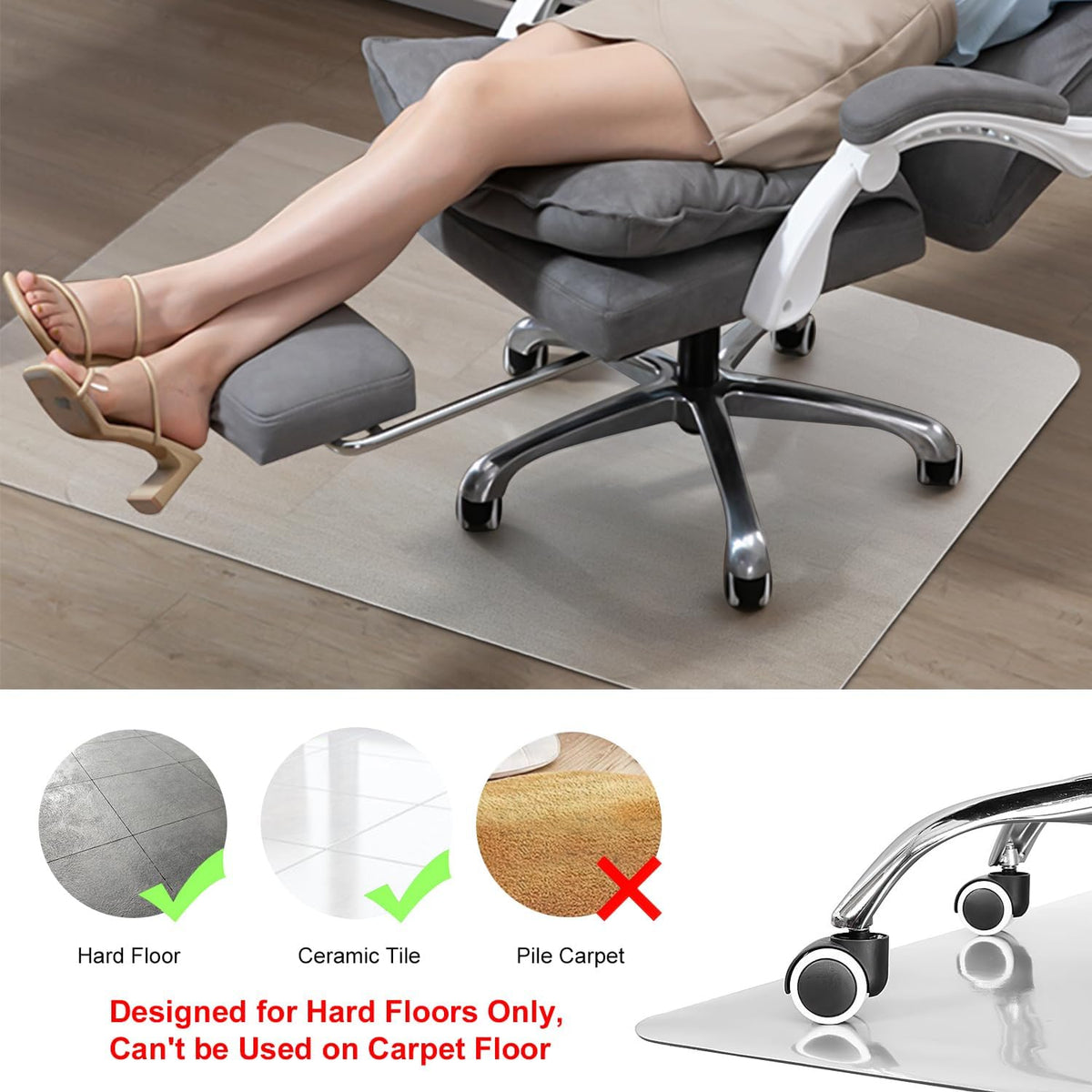 Kuyal Chair Mat for Hardwood Floor,46 x 46 inches Rectangle Desk Durable Wood/Tile Protection Mat