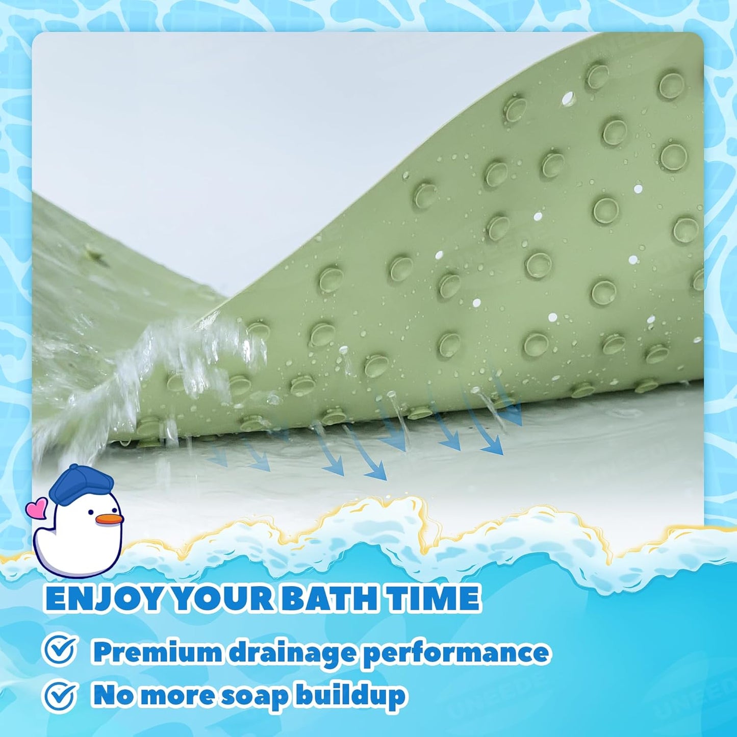 UNEEDE Dinosaur Kids Bathtub Mat - Extra Thick Rubber Shower Mat for Toddlers, 30"x18" Bath Mat
