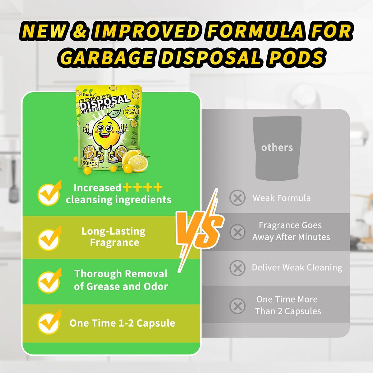 50 Count Garbage Disposal Cleaner and Deodorizer – Sink Odor Eliminator, New Powerful XL Sink Drain
