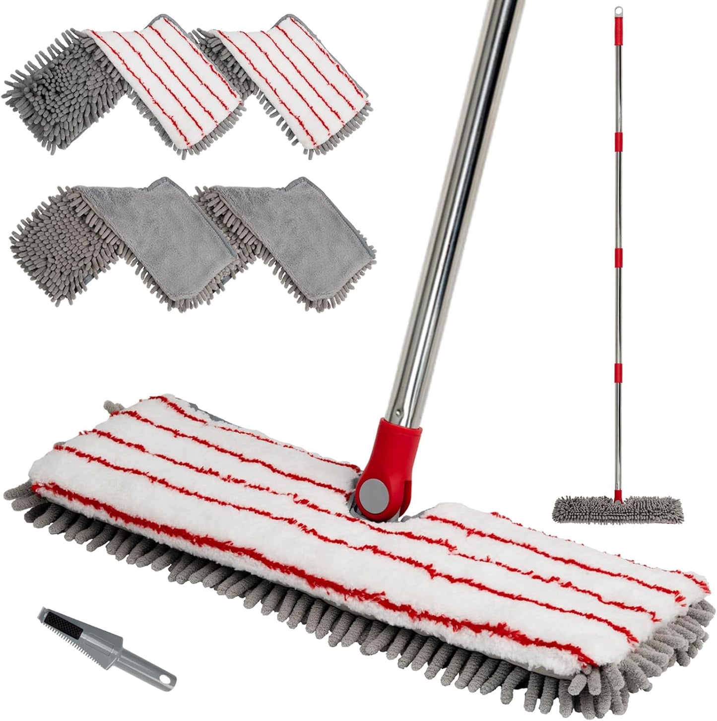 Microfiber Mops for Floor Cleaning, Flat Dust Mop with 4 Washable Pads, Dual-Sided Flip Mop for Wet
