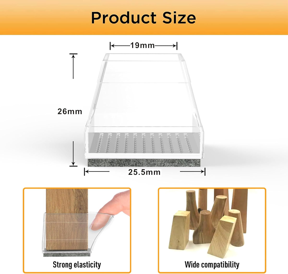 Square Chair Leg Protectors for Hardwood Floors,16 Pcs Silicone Felt Furniture Legs Caps to Prevent