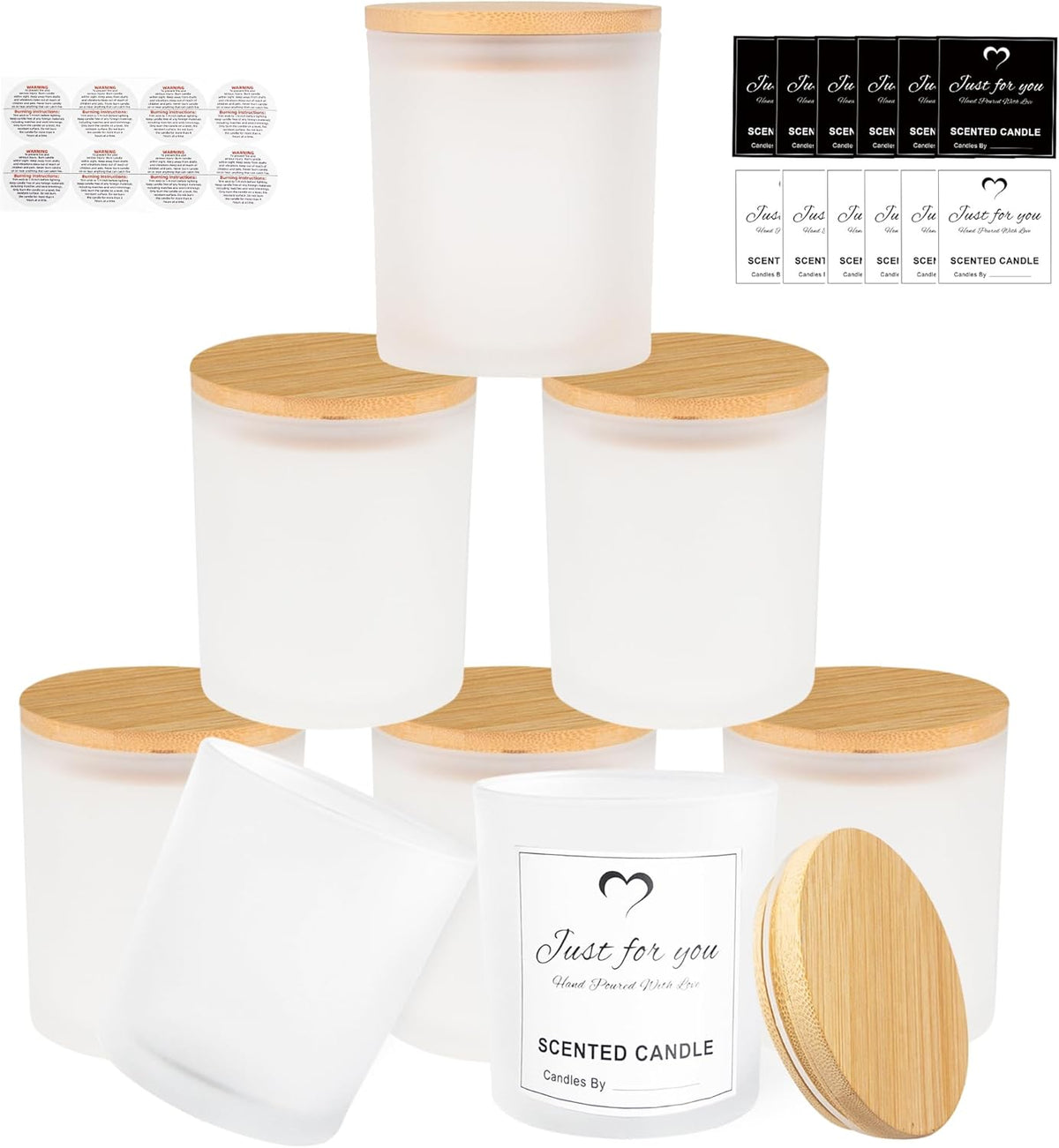 CONNOO 8 Pack 14 OZ Frosted Glass Candle Jars with Bamboo Lids for Making Candles, Large Size Empty