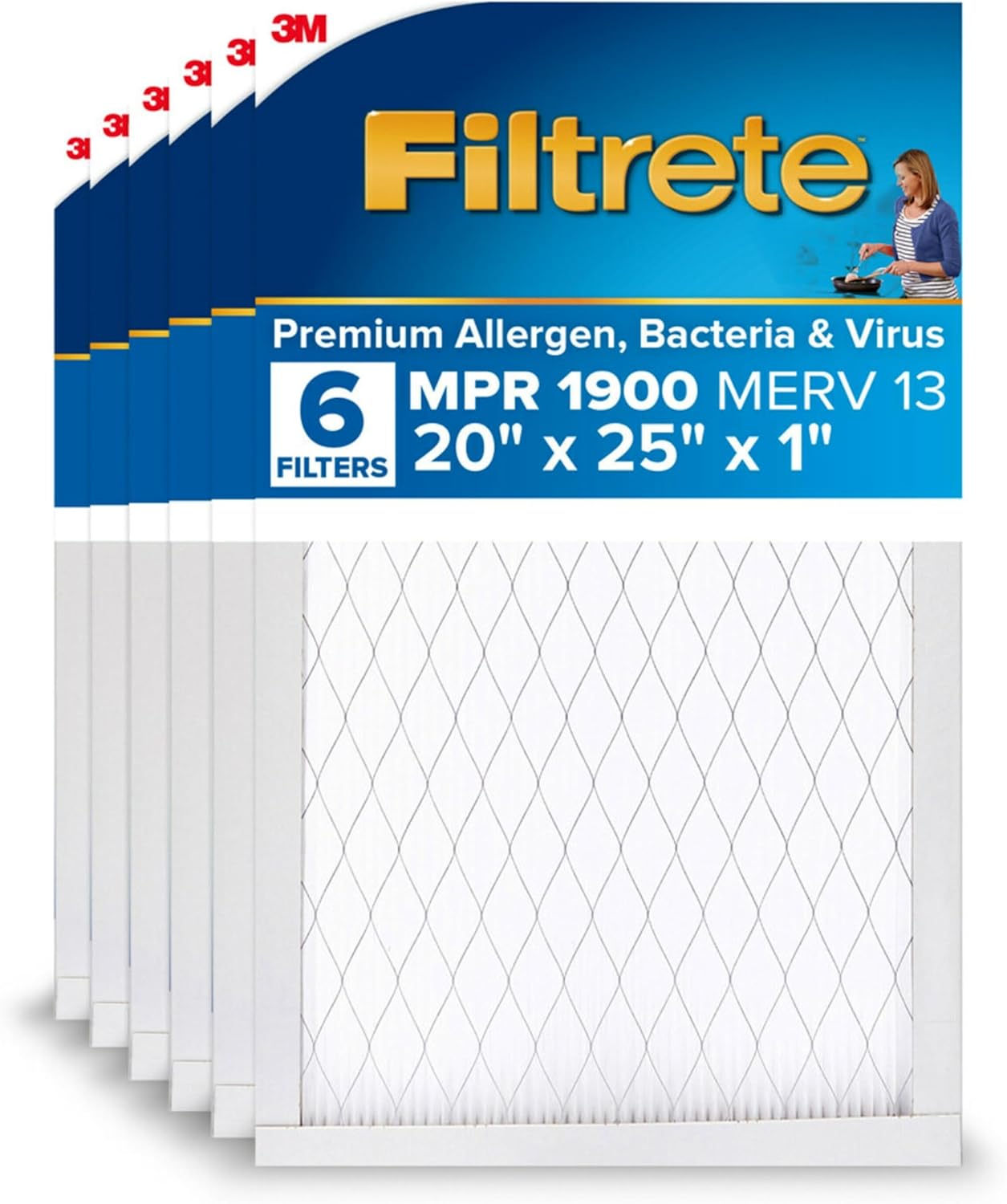 Filtrete 20x25x1 AC Furnace Air Filter, MERV 13, MPR 1900, Premium Allergen, Bacteria & Virus