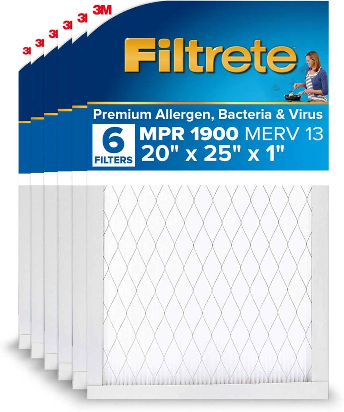 Filtrete 20x25x1 AC Furnace Air Filter, MERV 13, MPR 1900, Premium Allergen, Bacteria & Virus