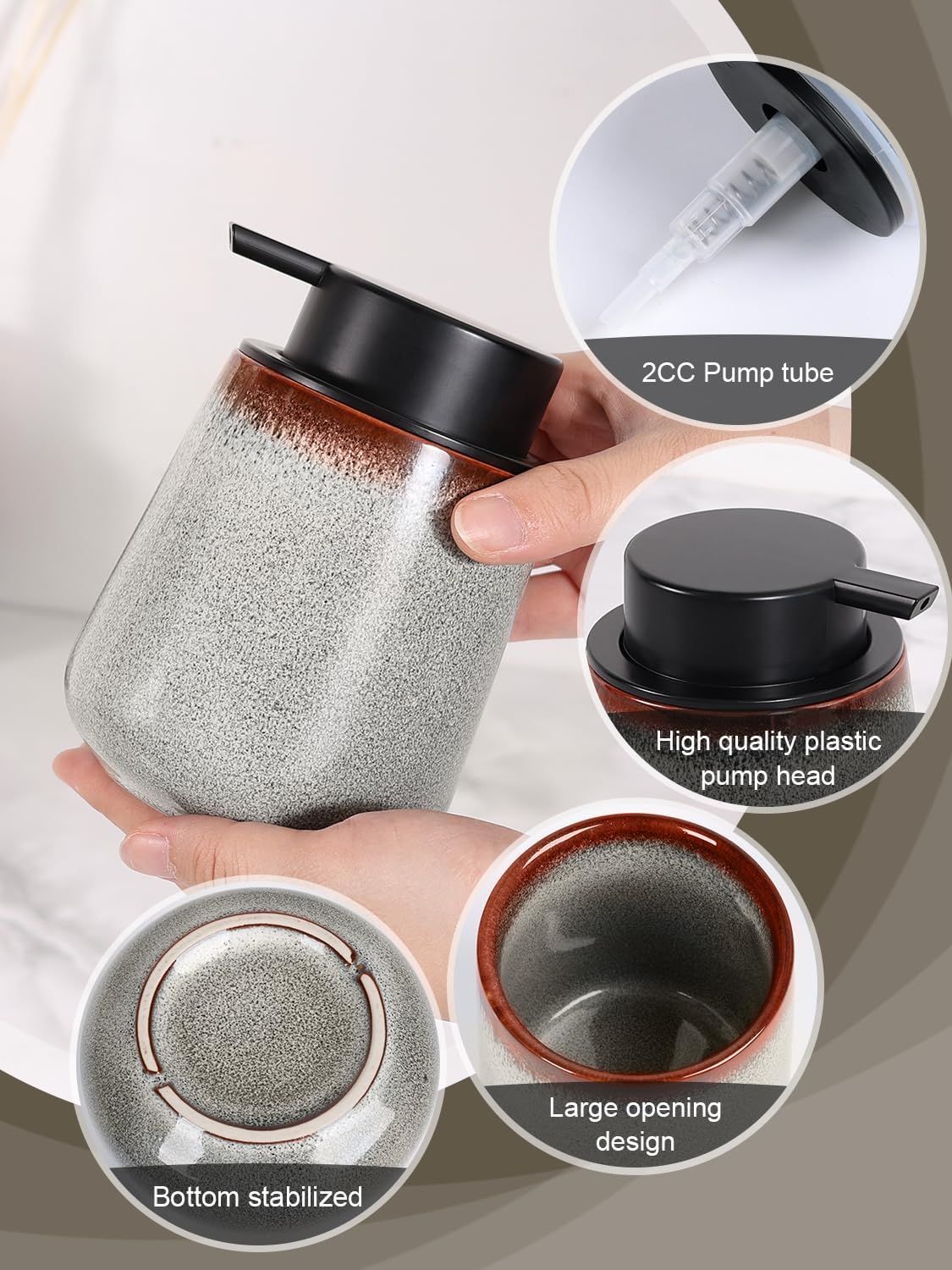 INGOFIN Ceramic Lotion Dispenser - 12 oz Refillable Hand Soap Dispenser Bathroom, Modern Liquid