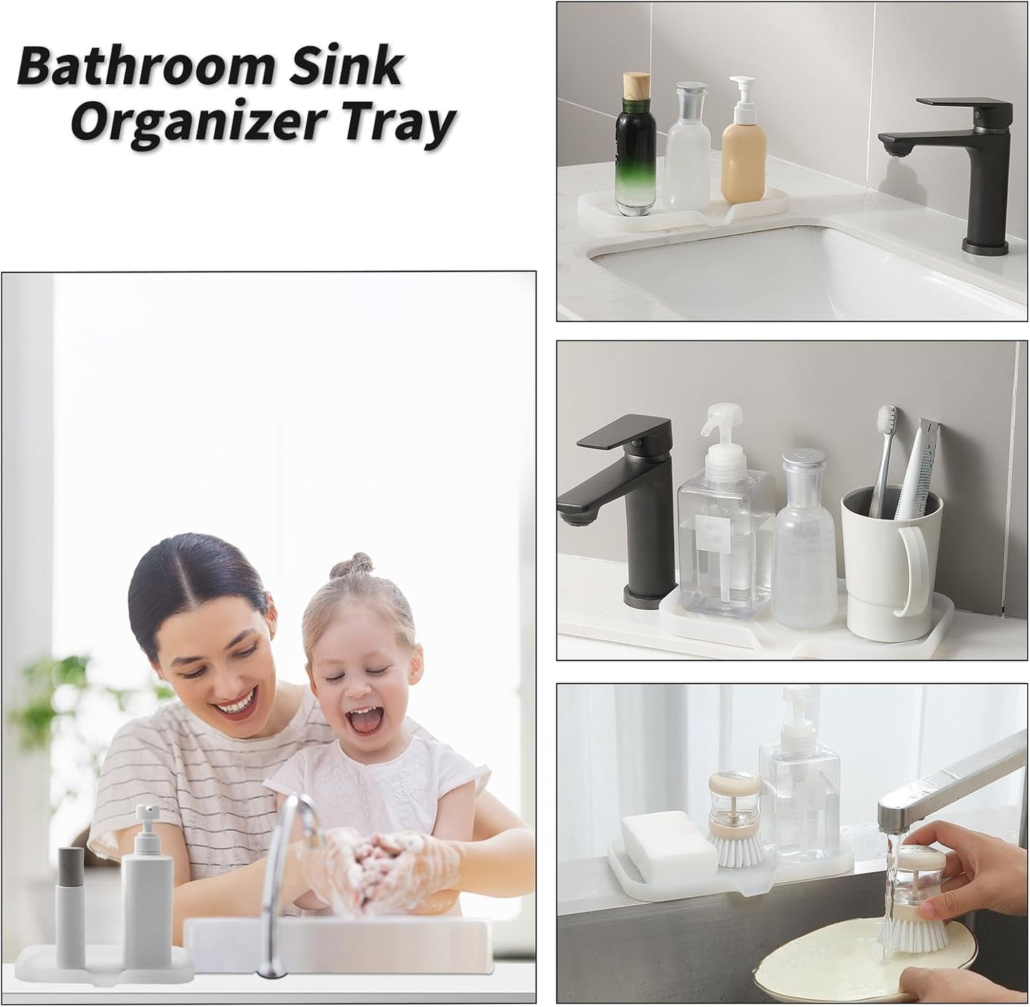 Silicone Bathroom Soap Dishes with Drain Spout-Bathroom and Kitchen Sink Organizer,Sponge