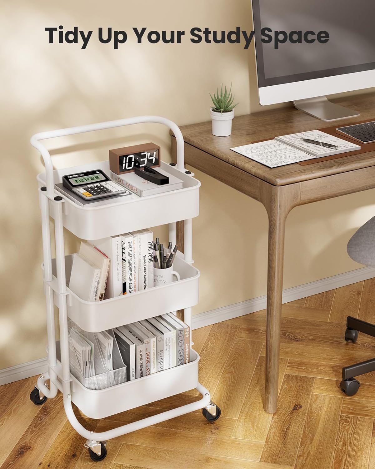 Pipishell 3 Tier Mesh Utility Cart, Rolling Metal Organization Cart with Handle and Lockable