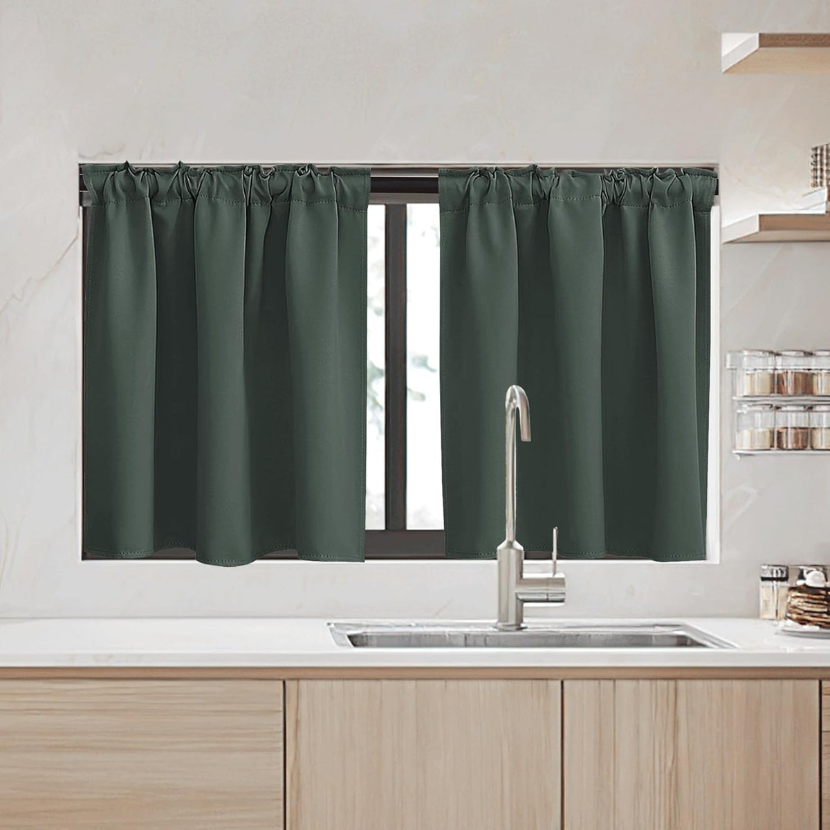 RYB HOME Kitchen Window Curtains Over Sink - Blackout Insualting Privacy Curtains for Kids Bedroom