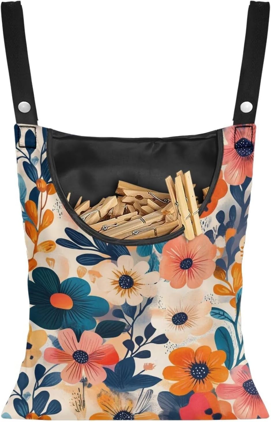 Colorful Gorgeous Flowers Rotatable Clothespin Storage Bag - Large Opening Waterproof Organizer for