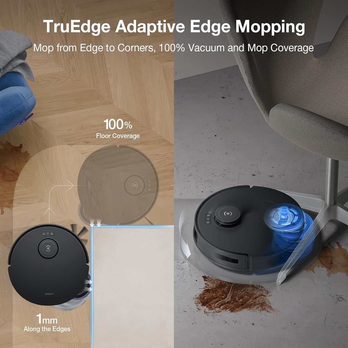 ECOVACS DEEBOT T30S AI Care Robot Vacuum and Mop, 11000Pa, TruEdge Adaptive Edge Mopping