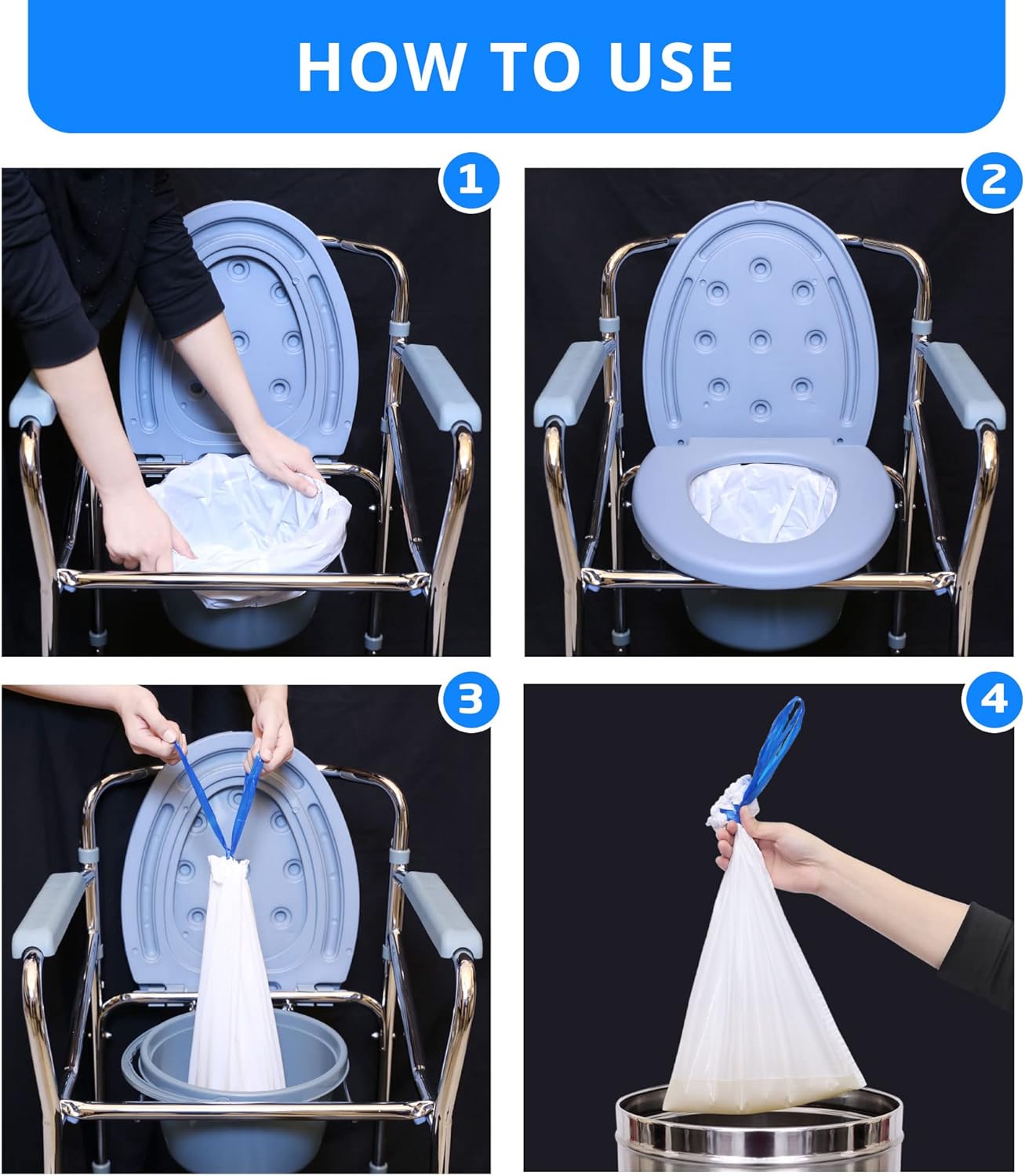 Disposable Potty liners - 50, Bed side commode Liners, Portable Toilet Bag, Potty Bags for Portable