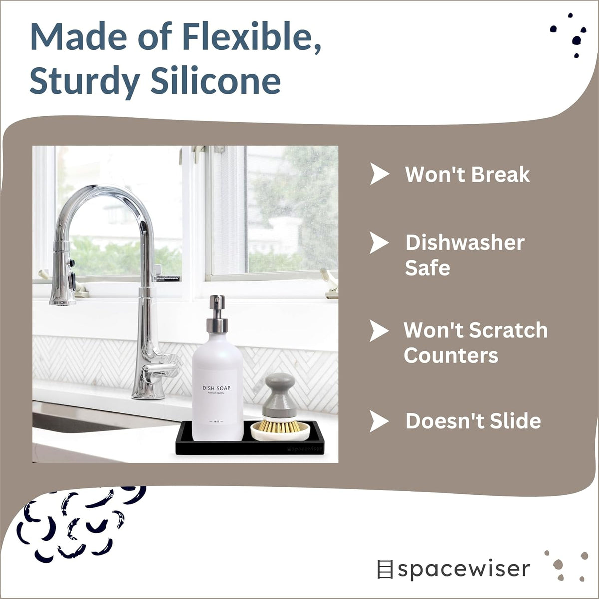 Countertop and Vanity Tray - 2 PC Small 7.7" Silicone Bathroom Trays, Kitchen Soap Tray, Dish