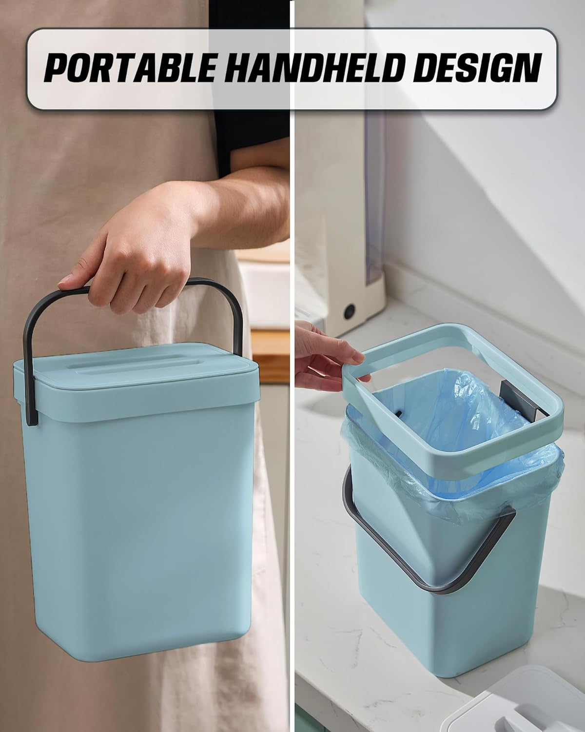 1.3 Gallon Small Trash Can with Lid - Countertop Food Waste Bin, Kitchen Hanging Trash Can for