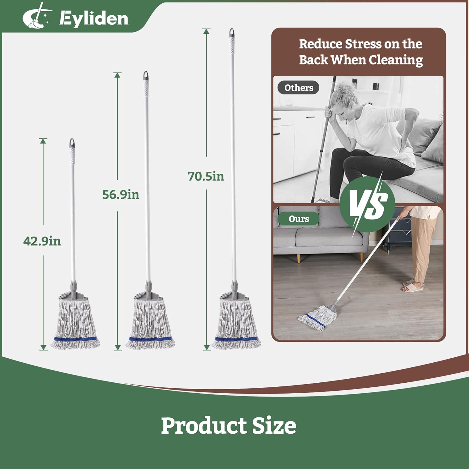 Eyliden String Mops for Floor Cleaning, Heavy Duty Looped-End Commercial Mops with Extra Mop Head
