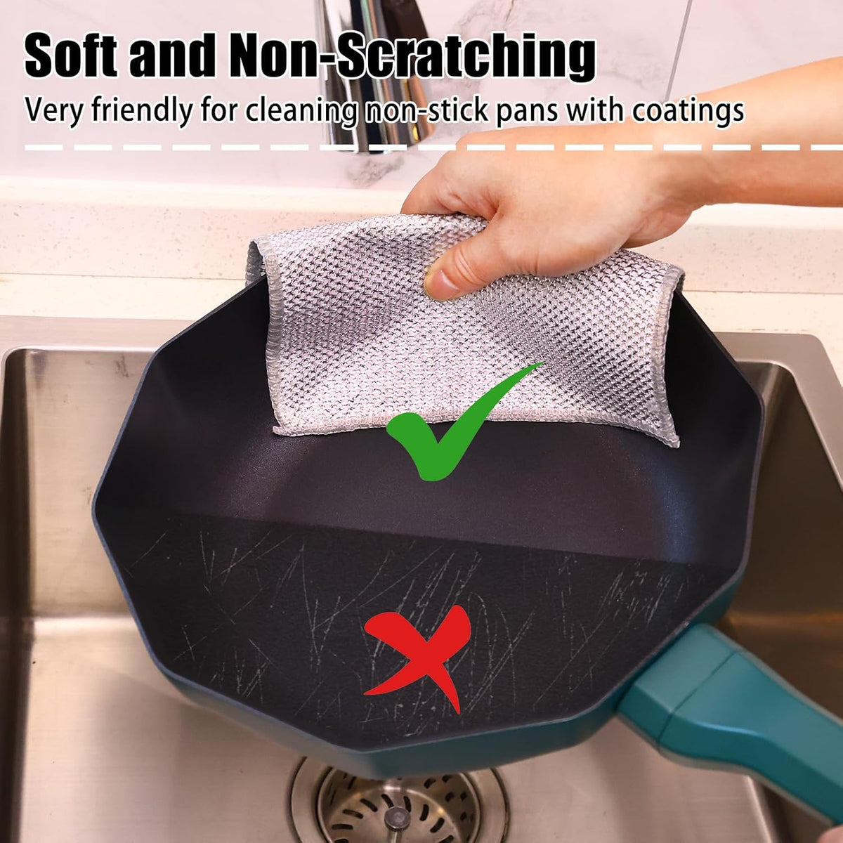 Navona 12 Pcs New Upgrade Steel Wire Dishcloth,Triple-Layer Steel Wire Cleaning Cloth,Powerful