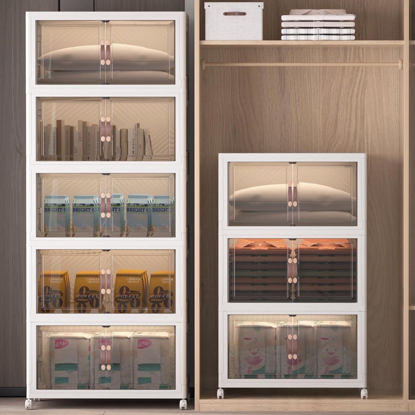 Extra Large Stackable Storage Bins with Lids & Wheels & Door, 896QT-112QT/28GAL*8Pack Foldable