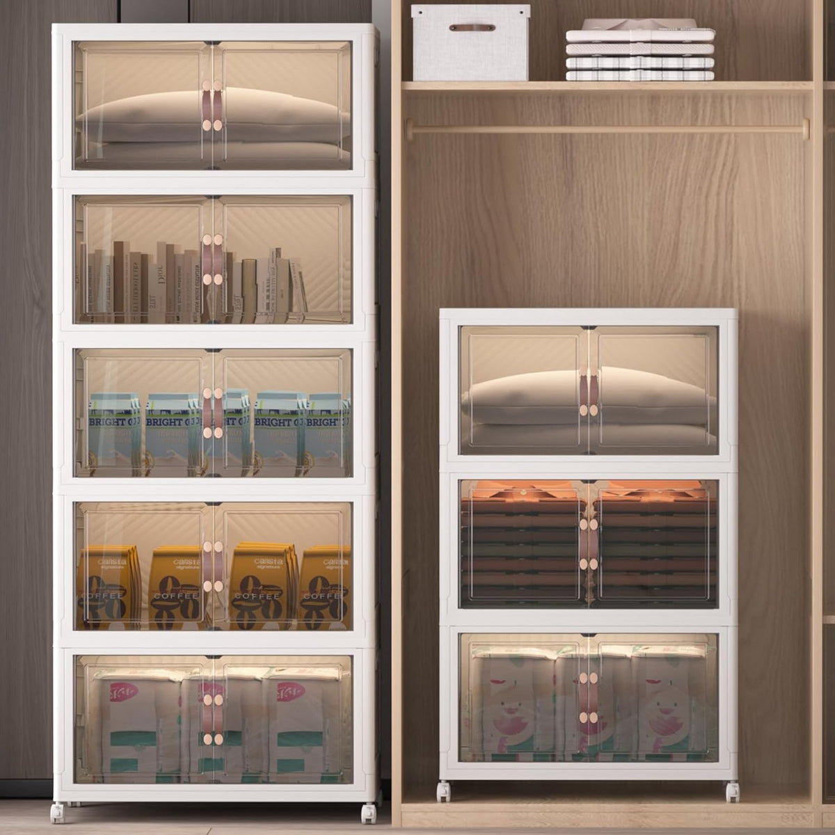 Extra Large Stackable Storage Bins with Lids & Wheels & Door, 896QT-112QT/28GAL*8Pack Foldable