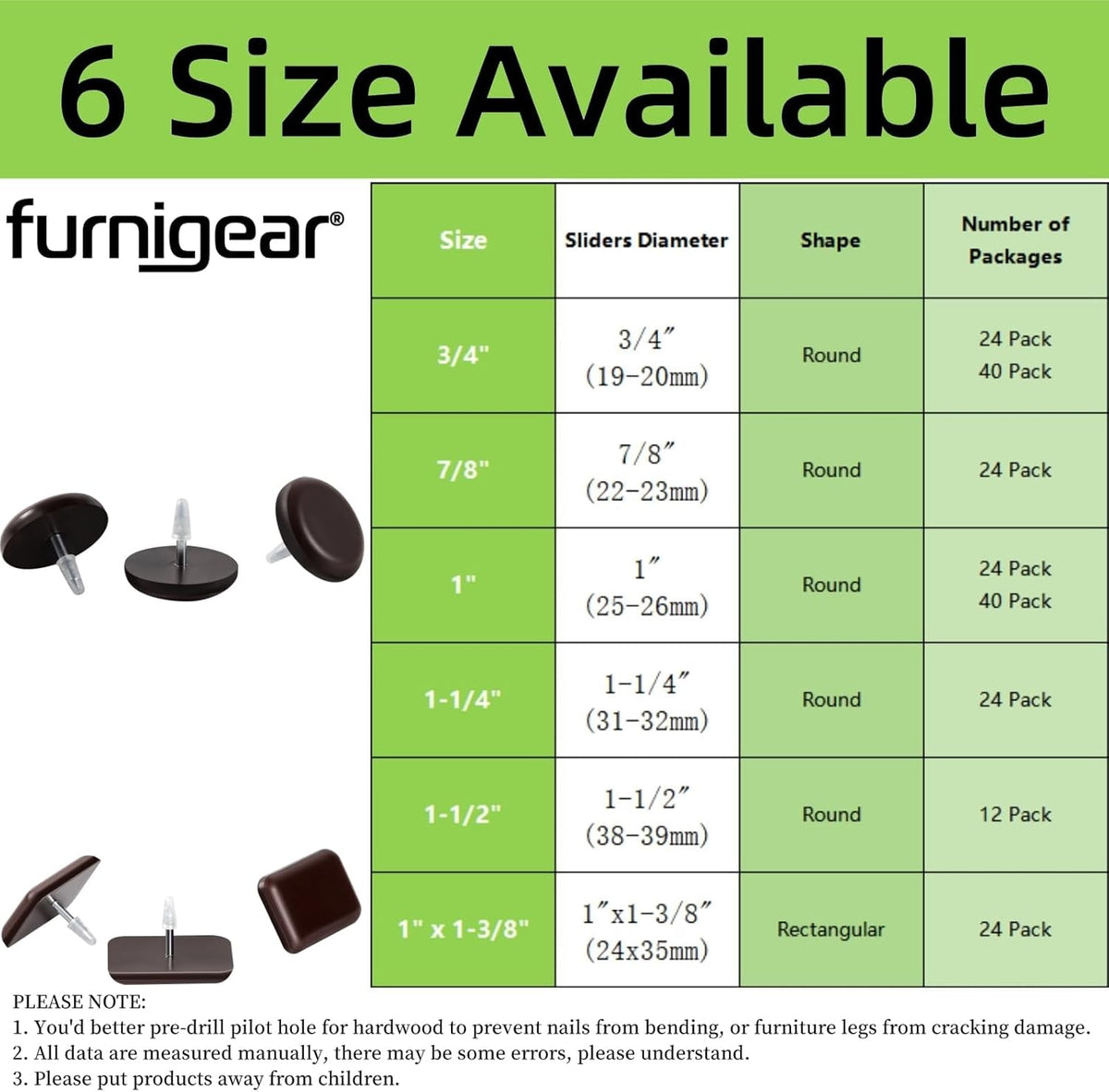Furniture Glides Sliders-Furnigear PTFE (Teflon) Chair Leg Movers Sliders for Carpet and Hardwood