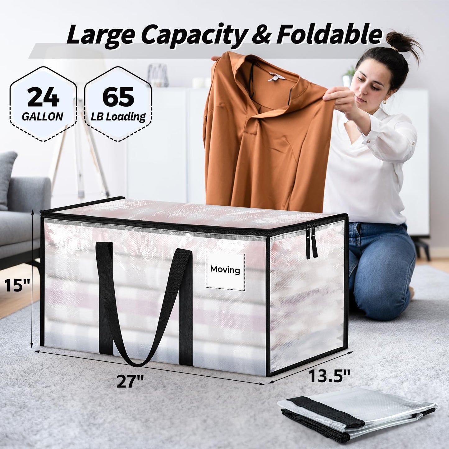 8 Pack Extra Large Clothes Storage Bins with Lids, Storage Bags with Reinforced Handles &
