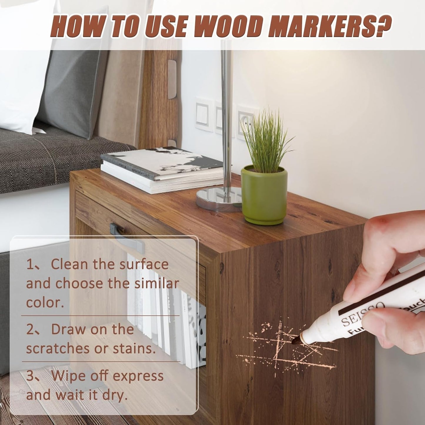 SEISSO 18 Colors Wood Wax Sticks ＆ Wood Markers Furniture Repair Kit - Set of 39 - Wood Floor