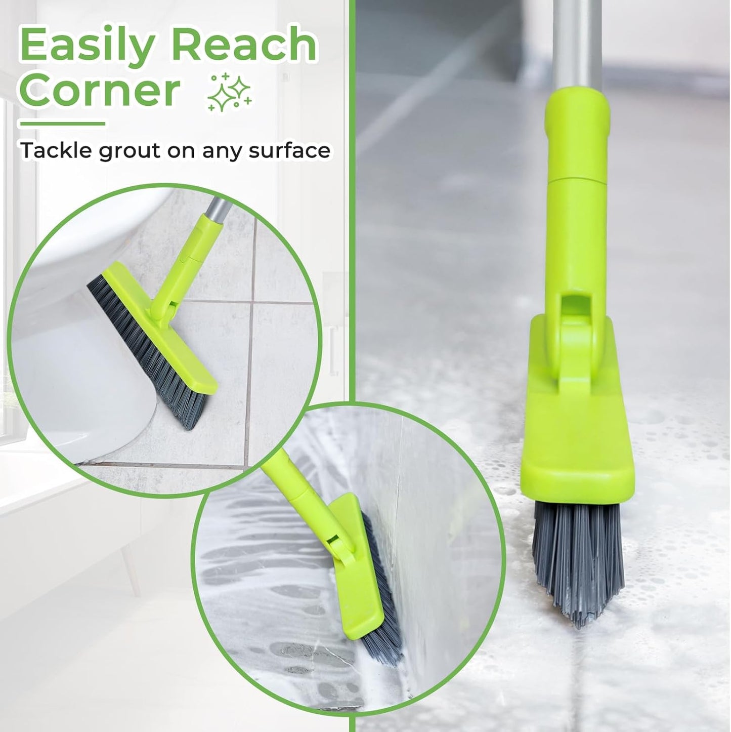 Grout Cleaner Brush with Long Handle, Floor Scrub Brush for Shower Tile, Bathroom Crevice Cleaning