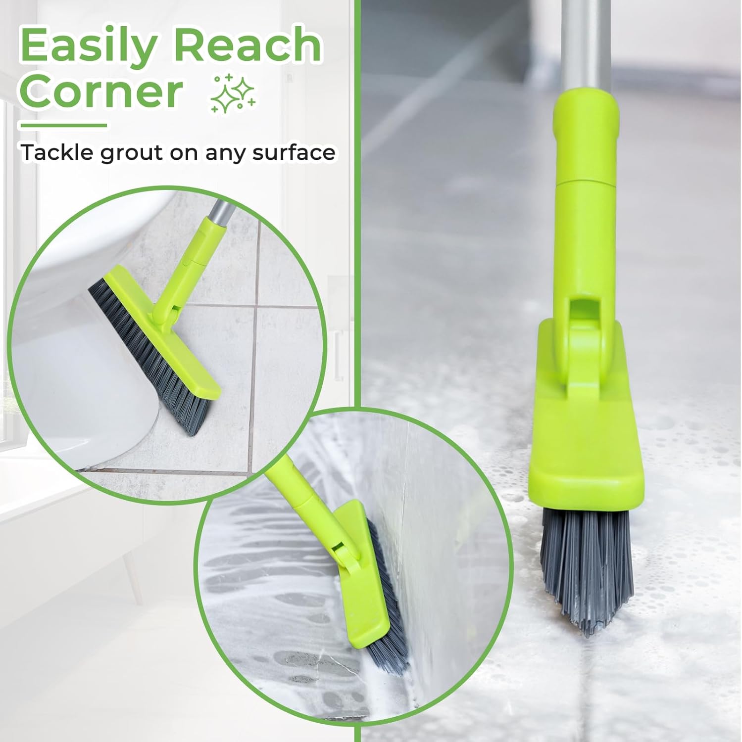 Grout Cleaner Brush with Long Handle, Floor Scrub Brush for Shower Tile, Bathroom Crevice Cleaning