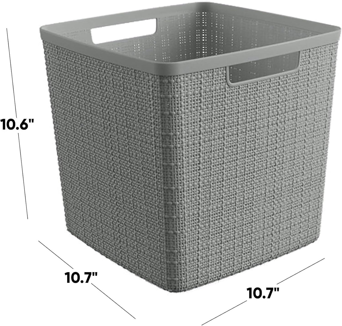 Curver Set of 4 Jute Large Cube Decorative Plastic Organization and Storage Baskets, Perfect Bins