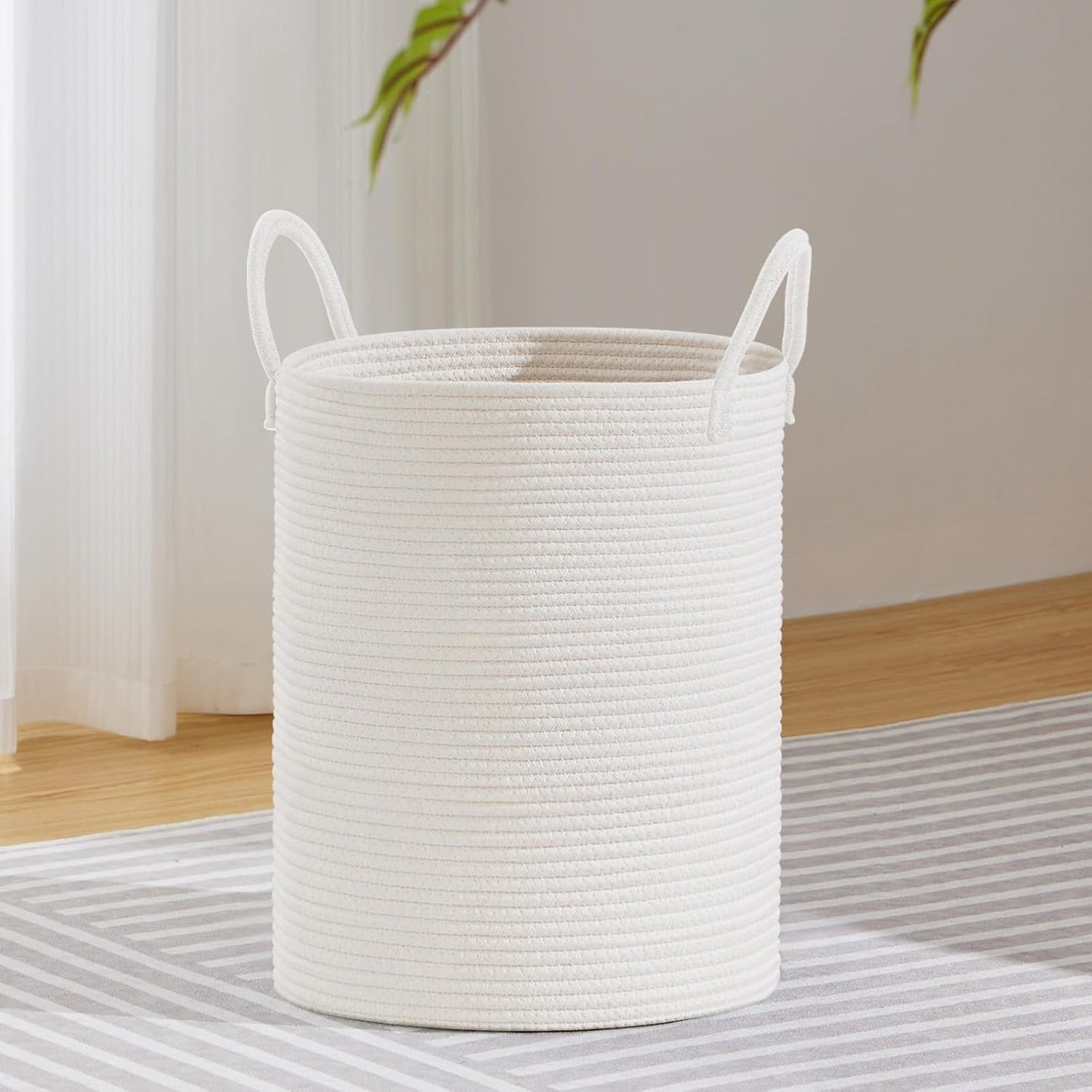VIPOSCO Large Laundry Hamper, Tall Woven Rope Storage Basket for Blanket, Toys, Dirty Clothes in