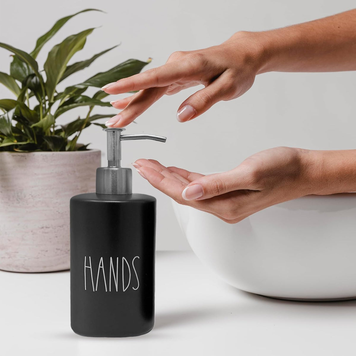 Modern Farmhouse Ceramic Dishes and Hands Soap Dispenser Set for Kitchen | Stainless Steel Pumps |