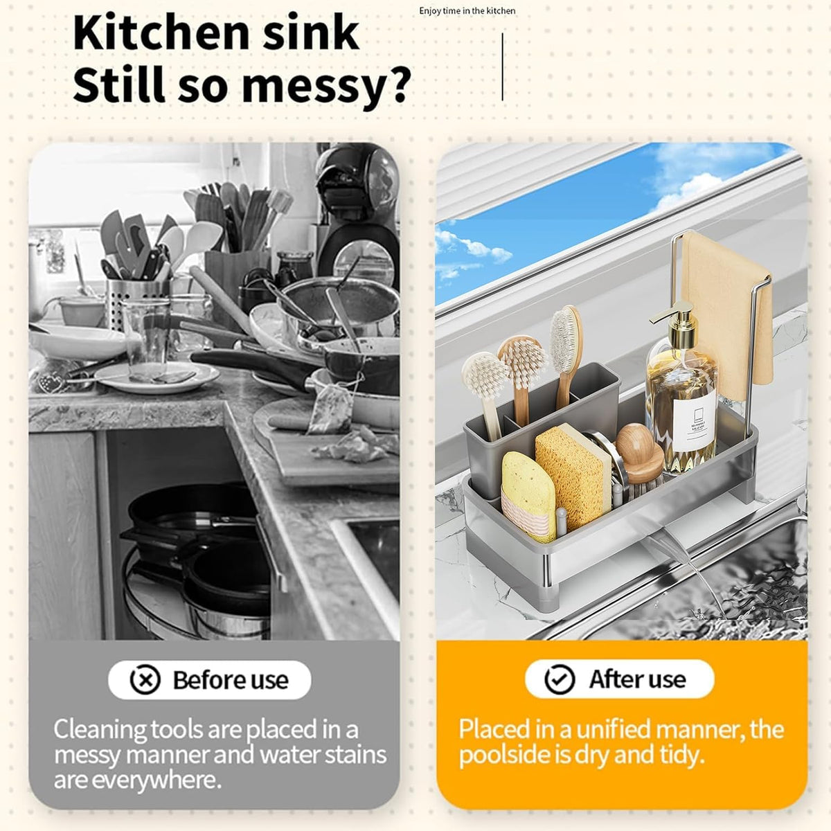 Sponge Holder for Kitchen Sink,Sink Caddy Organizer with Removable Brush Holder,Kitchen Countertop