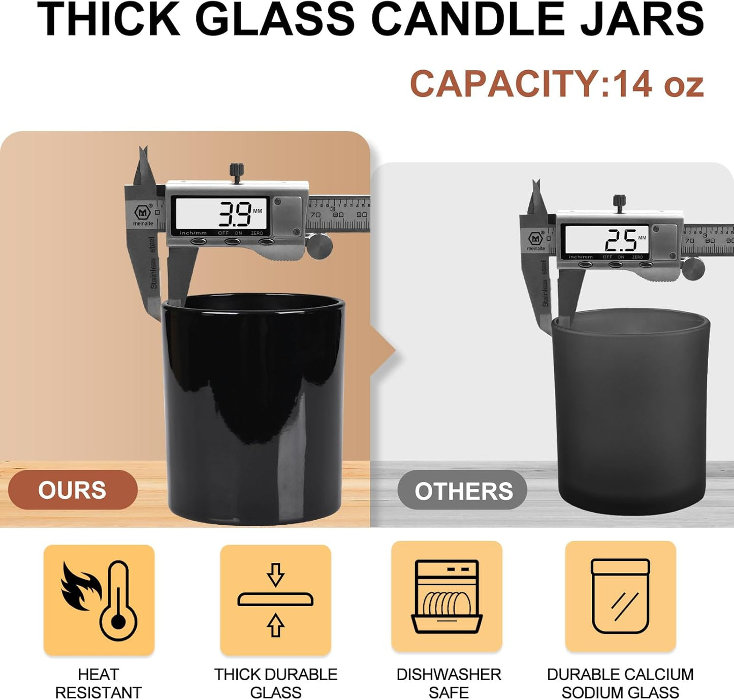 Thick Candle Jars for Making Candles 12 Pcs, 14 OZ Empty Jars with Wood Lids for Candle Making