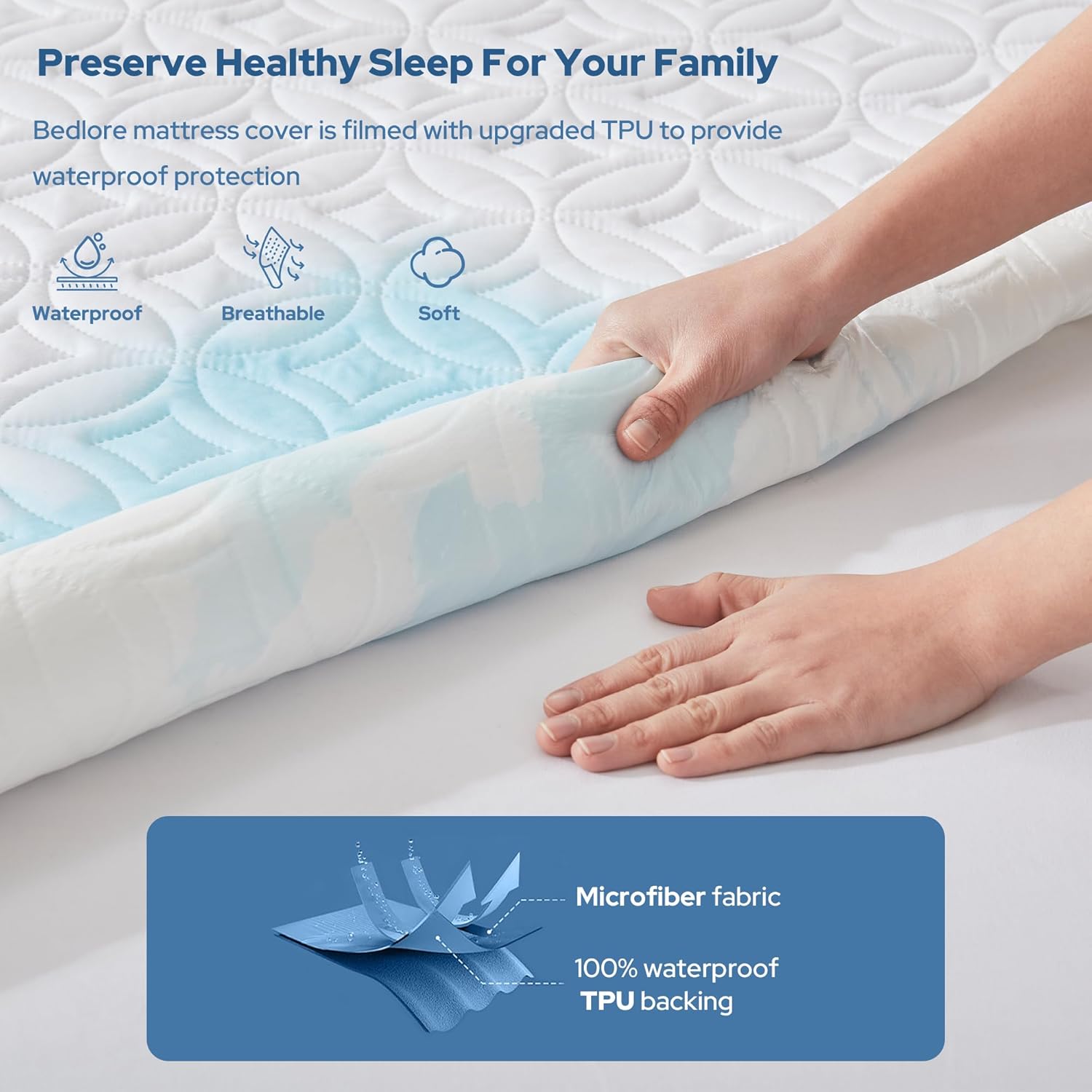 BEDLORE Waterproof Mattress Protector, California King Size Noiseless Mattress Pad with Deep Pocket