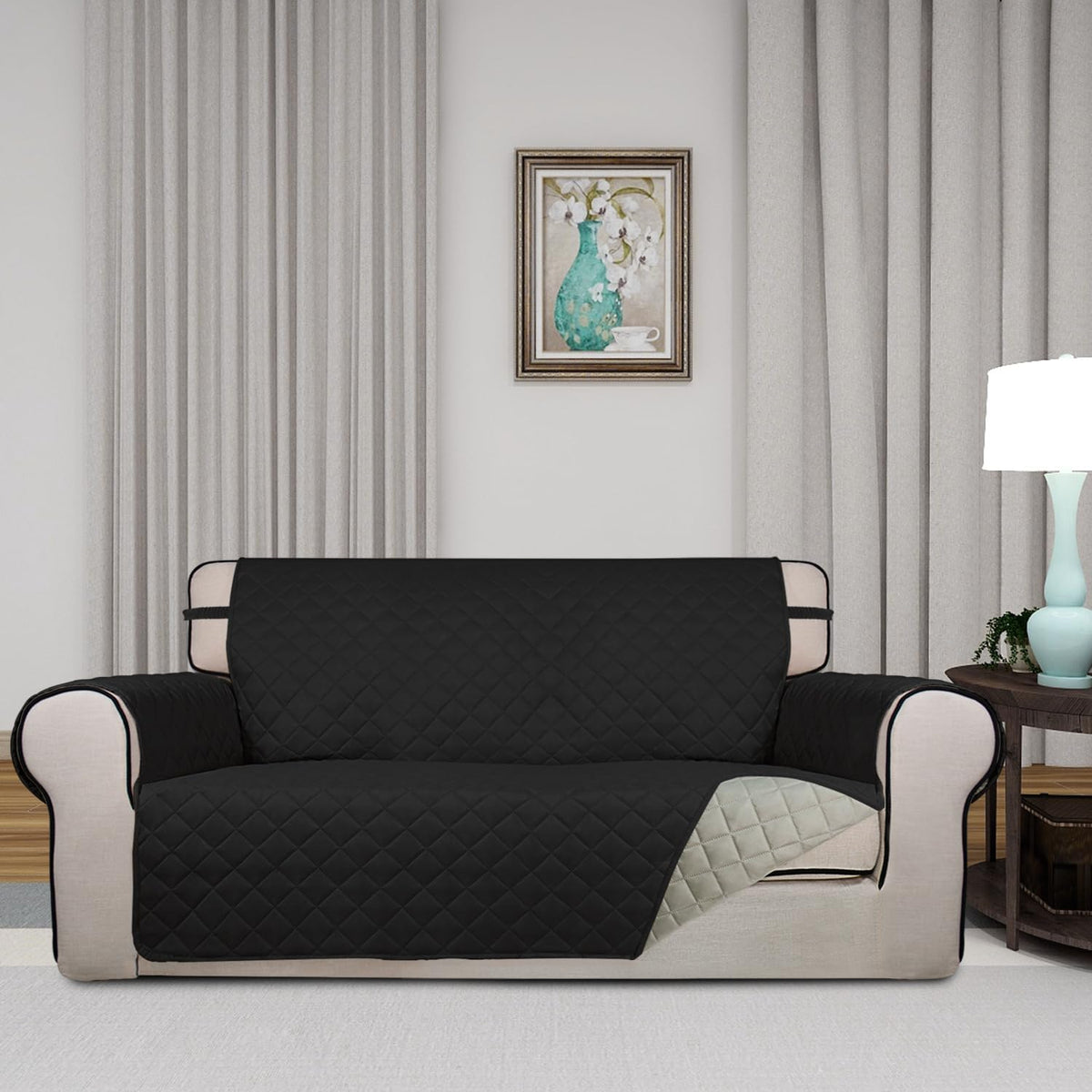 PureFit Reversible Quilted Sofa Cover, Water Resistant Slipcover Furniture Protector, Washable