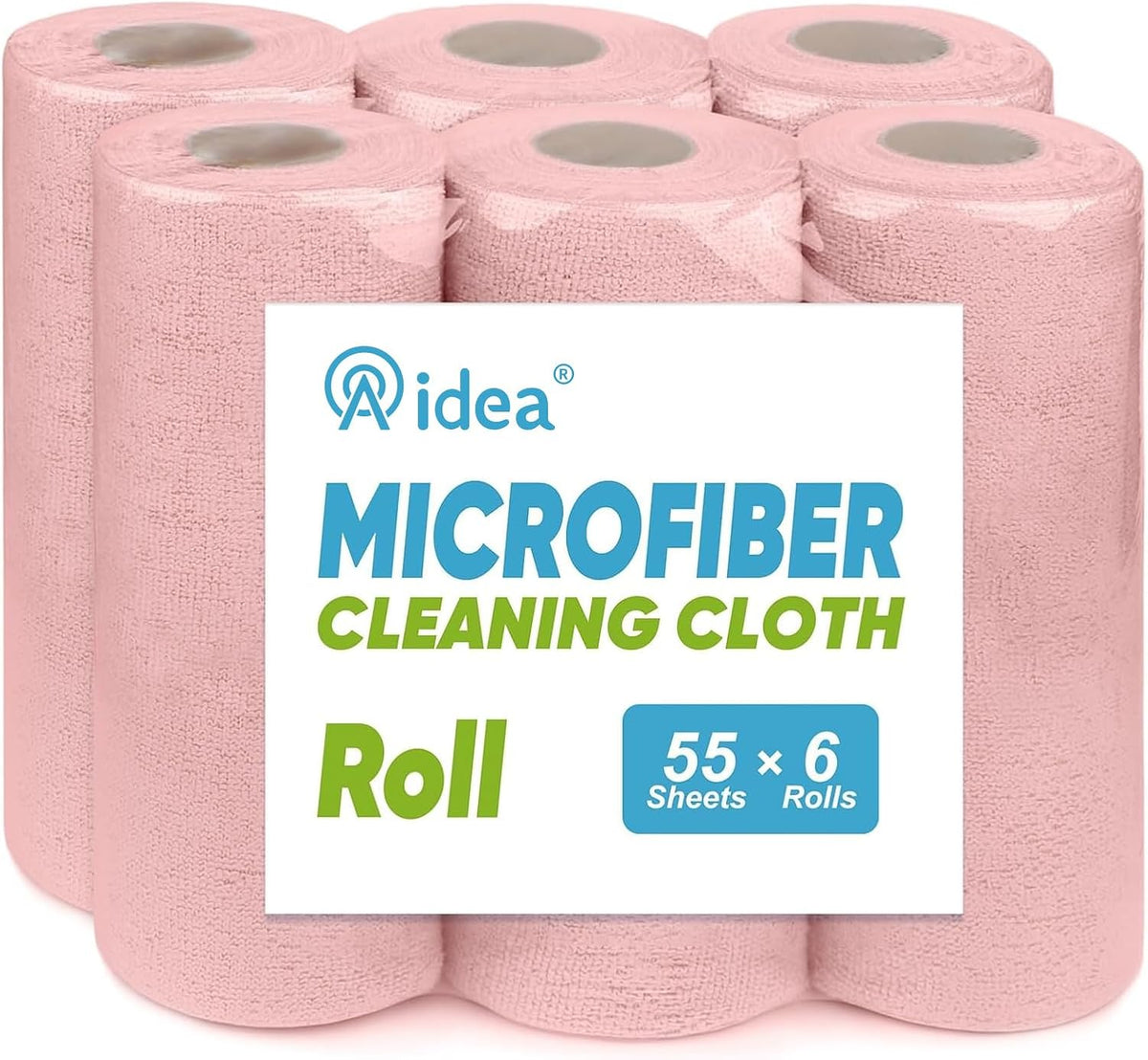 AIDEA Microfiber Cleaning Cloth 330 Sheets 6 Roll, Pink, Microfiber Towels for Cars, Shop Rags