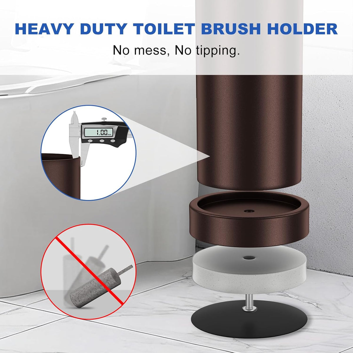 Toilet Brush and Holder Set: 304 Stainless Steel Heavy Duty Toilet Bowl Brush and Holder with