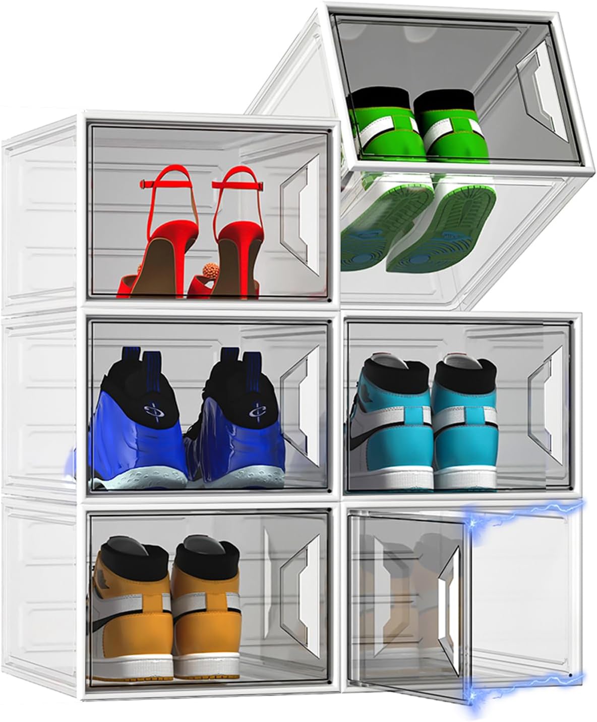 X-Large Stackable Shoe Boxes - Clear Plastic Shoe Storage Boxes with Magnetic Door, Thicken Shoe