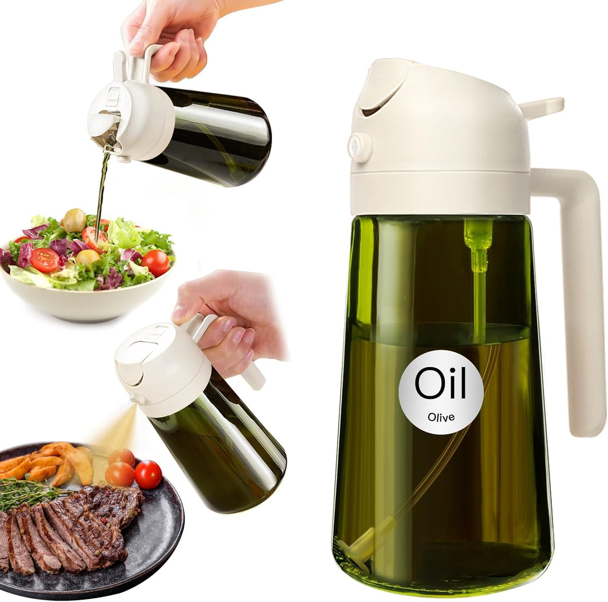YARRAMATE 16oz/470ml Light-Blocking Dark Oil Sprayer for Cooking, 2 in 1 Olive Oil Dispenser Bottle