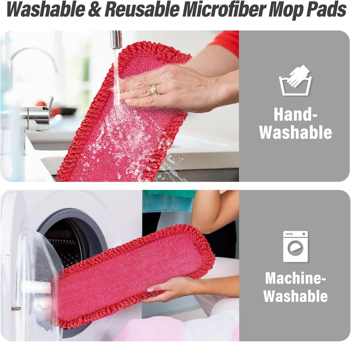 16.5 inch Mop Refills, 3 Pack Microfiber Reusable Replacement Mop Pads Flat Replacements Heads for