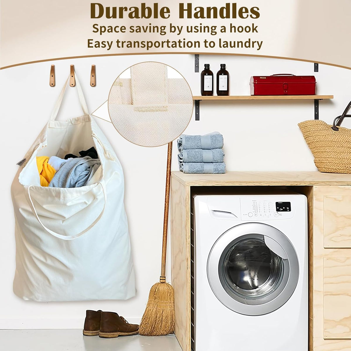 Canvas Laundry Bag 33"x 35", Thick Cotton Laundry Bag with Handles & Drawstring, Extra Large Heavy
