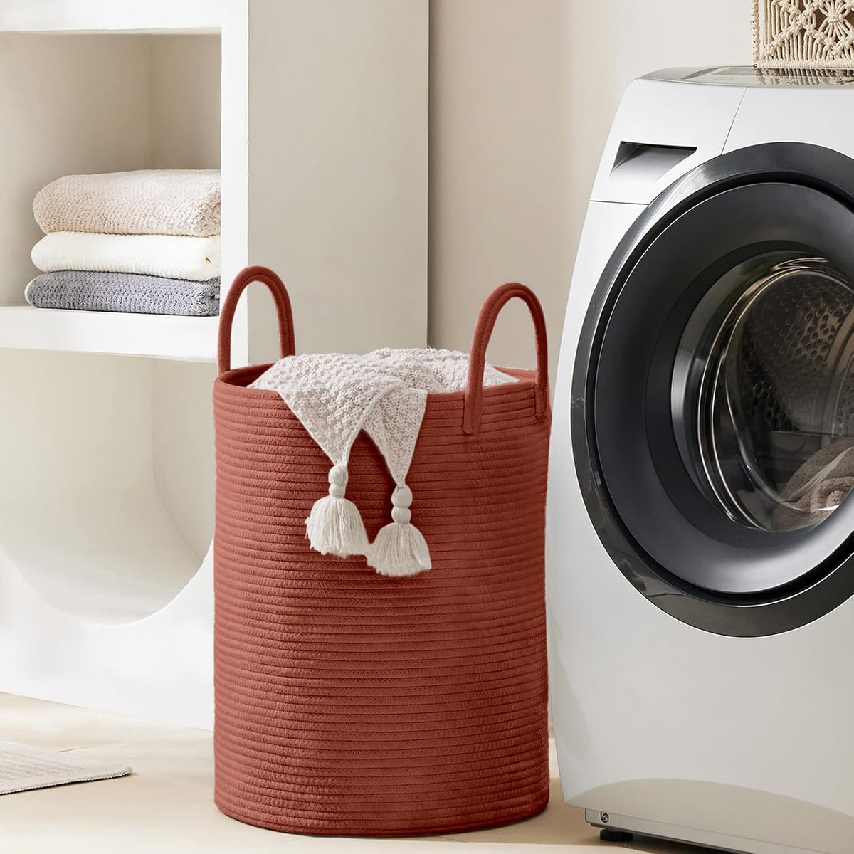 YOUDENOVA Laundry Hamper Basket, Woven 58L Tall Laundry Basket for Blanket Organizer- Clothes